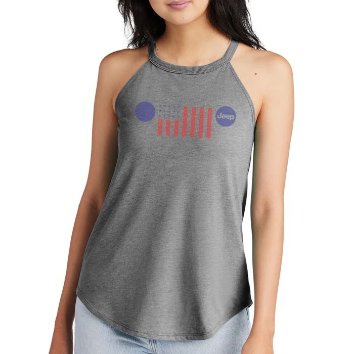 Jeep Merchandise  Ladies Jeep Flag Grille Rocker Tank Top in Grey Triblend  