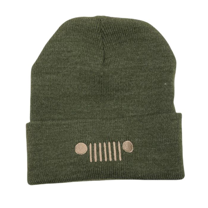 Jeep Merchandise KH-GrilleFlipArmyGrn Jeep Grille Flip Knit Beanie Hat in Army Green 