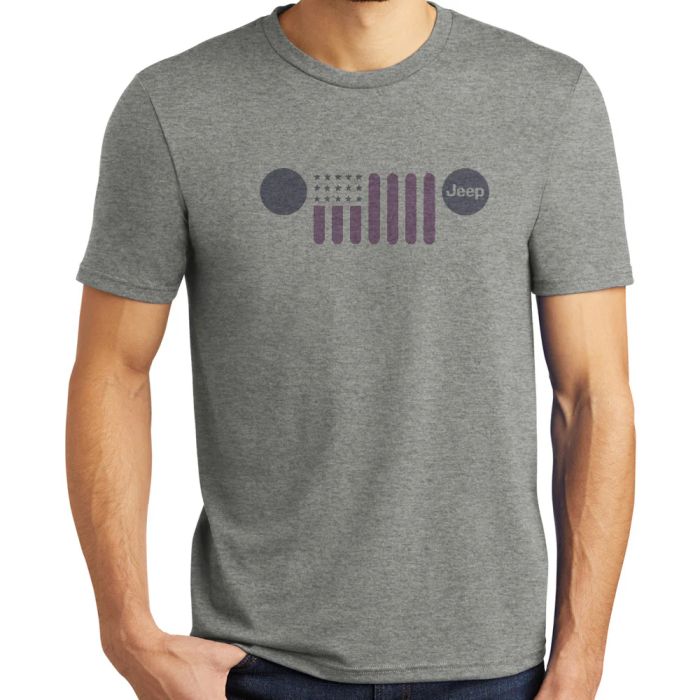 Mens Jeep Flag Grille - Triblend Grey T-Shirt Medium