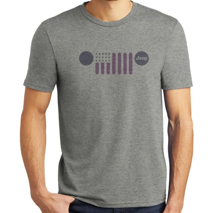 Mens Jeep Flag Grille - Triblend Grey T-Shirt Small