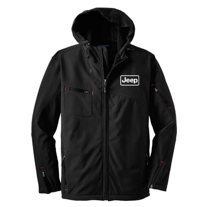 Jeep Merchandise  Mens Jeep Rectangle Logo Hooded Softshell Jacket in Black  
