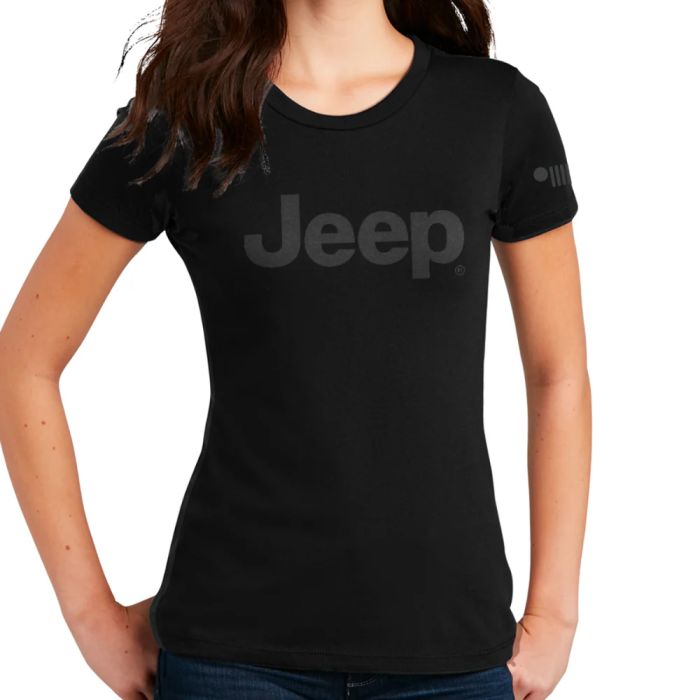 Jeep Merchandise  Ladies Jeep Text Blackout T-Shirt in Black 