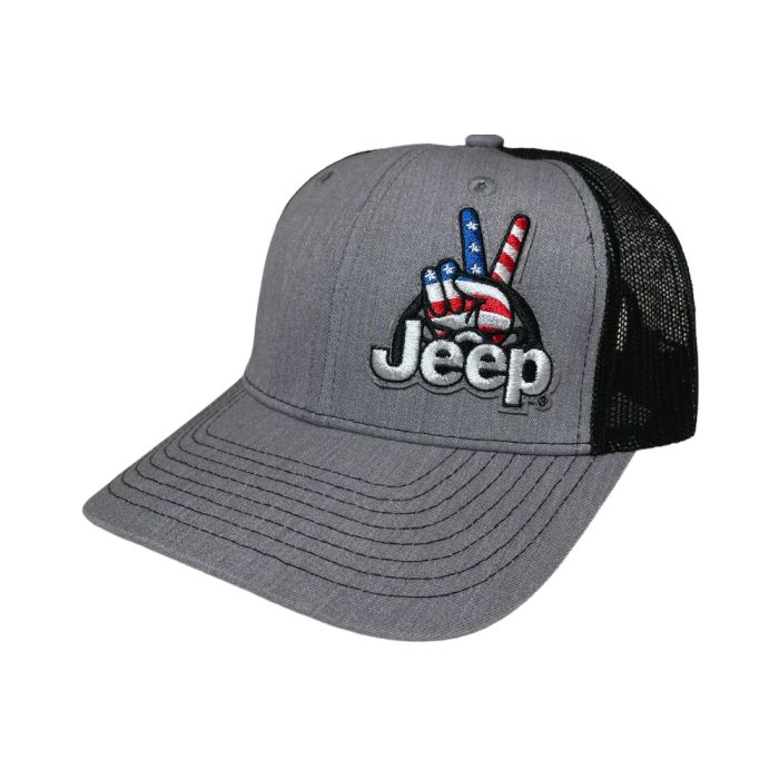 Jeep Merchandise Hat-JwaveUSATkr-GryBlk  Jeep Wave USA Patch in Heather Grey/Black  