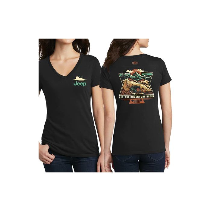 Jeep Merchandise  Ladies Jeep Dunes V-neck T-Shirt in Black 