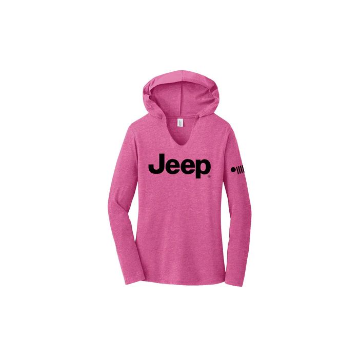 Jeep Merchandise  Ladies Jeep Text Triblend Hooded Pullover in Bright Pink Heather  