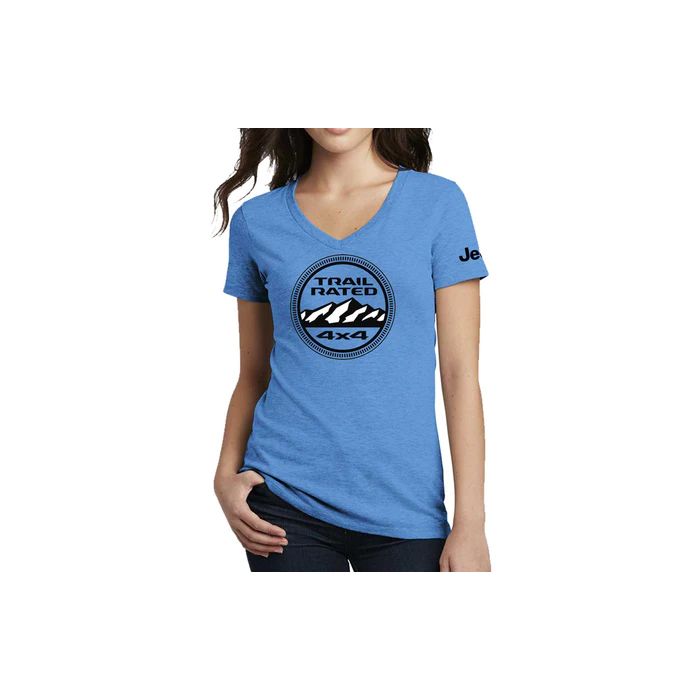 Ladies Jeep Trail Rated V-neck - Heather Aqua Blue 4XL