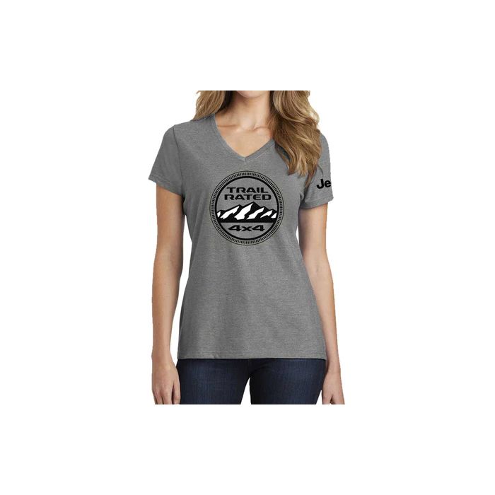 Ladies Jeep® Trail Rated V-neck - Heather Grey 2XL