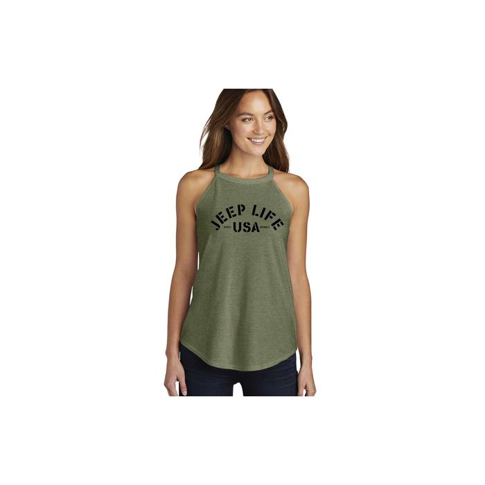 Jeep Merchandise  Ladies Jeep Life Rocker Tank Top in Military Green Triblend  