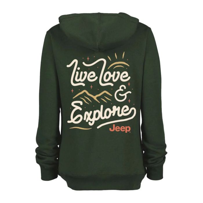 Jeep Merchandise  Ladies Jeep Live Love Explore Zip-Hoodie in Olive Green 