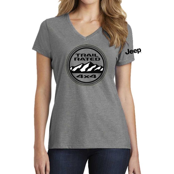 Ladies Jeep Trail Rated V-neck - Heather Grey XS