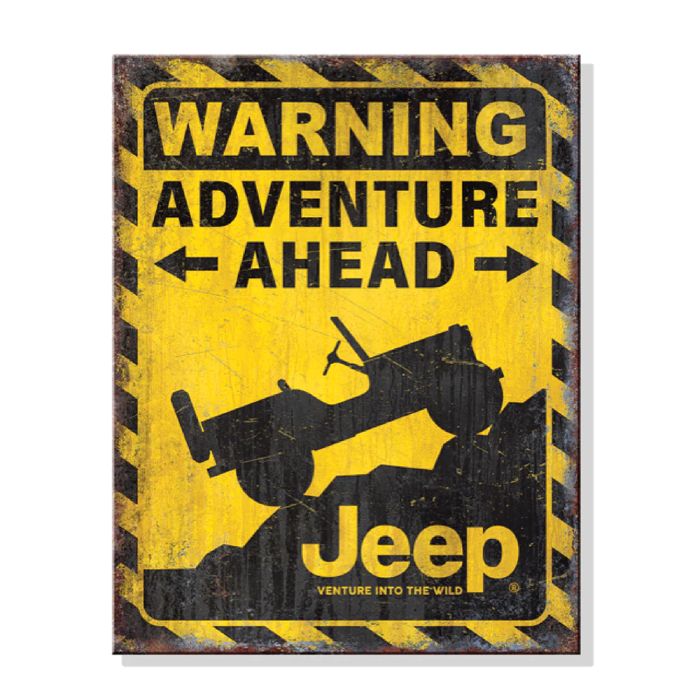 Jeep Merchandise  Jeep Warning Adventure Ahead Meatl Sign - 12.5" x 16" 