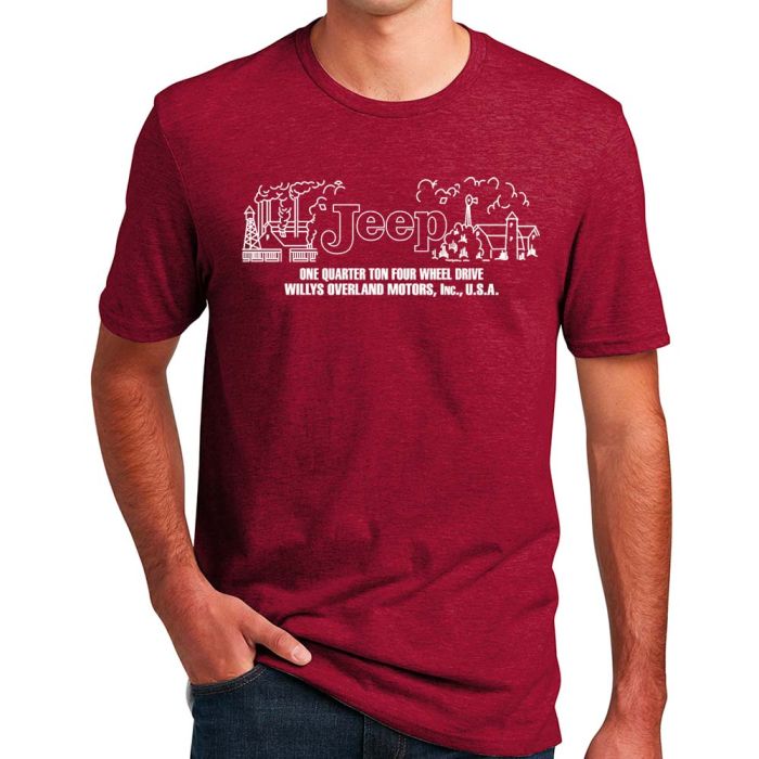 Jeep Merchandise  Men's Jeep Willys Dash Plaque T-Shirt in Heather Deep Red  