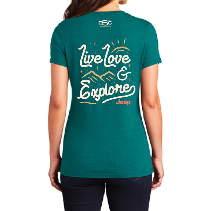 Jeep Merchandise  Ladies Jeep V-Neck Live Love Explore in Heather Teal 