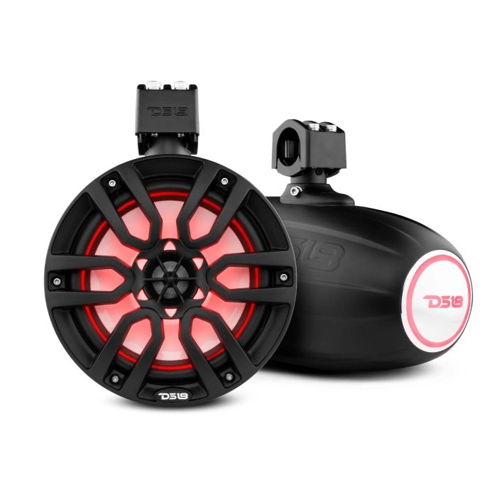 DS18 - 8" Marine Water Resistant Wakeboard Tower 375 Watts Speakers w/ RGB LED Lights - Black