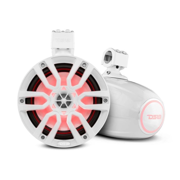 DS18 - 8" Marine Water Resistant Wakeboard Tower 375 Watts Speakers w/ RGB LED Lights - White