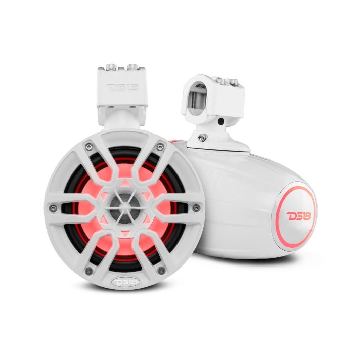 DS18 - 6.5" Marine Water Resistant Wakeboard Tower 300 Watts Speakers w/ RGB LED Lights - White