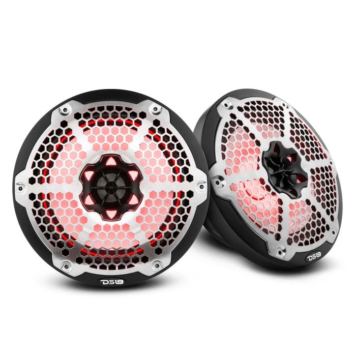 DS18 - 8" 2-Way Marine Water Resistant 375 Watt Speakers w/ Integrated RGB LED Lights - Black