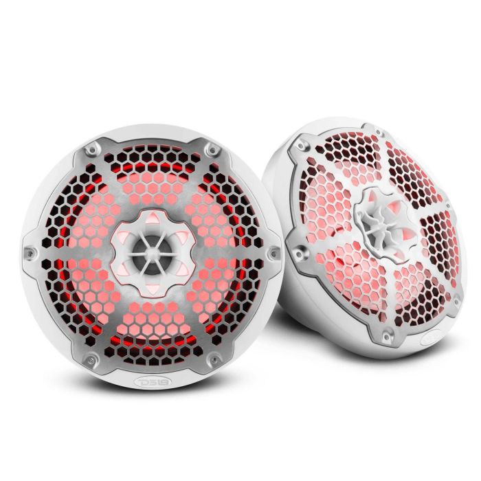 DS18 - 8" 2-Way Marine Water Resistant 375 Watt Speakers w/ Integrated RGB LED Lights - White