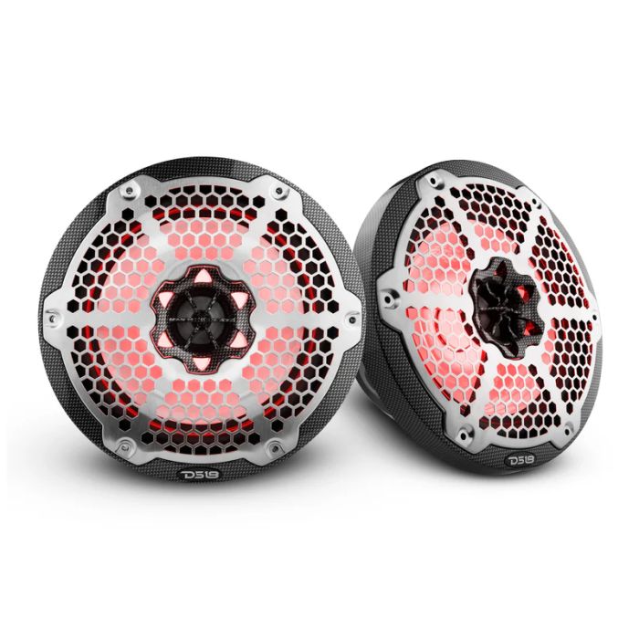 NXL 8" 2-Way Coaxial Marine Speaker With LED RGB Lights 150 Watts Rms 4-Ohm -Black Carbon Fiber