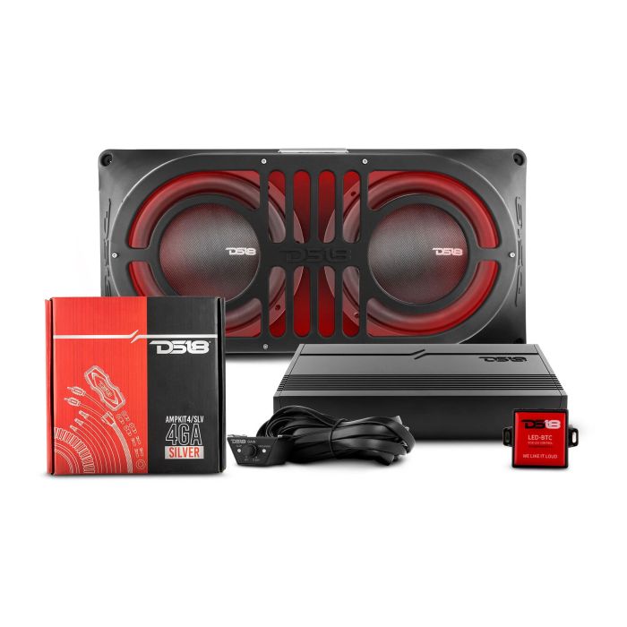 TJ,JK, JL, Tail Gate x2 10" Subwoofer Enclosure - PS Shallow Mount 10" Sub - Amp Install Kit - SXE 1-Channel Class D Amp - Blue Tooth Controller