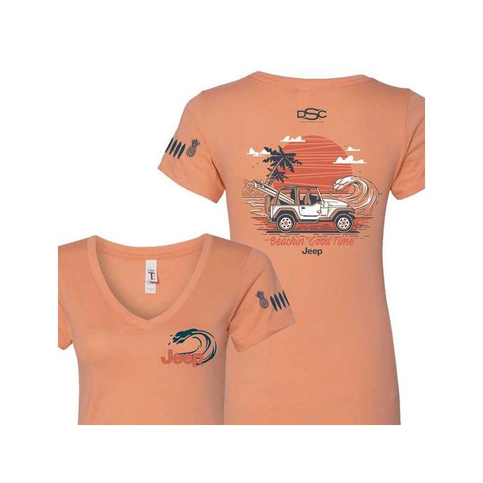 Jeep Merchandise  Women's Jeep Beachin' Good Time V- Neck T-Shirt in Light Orange 