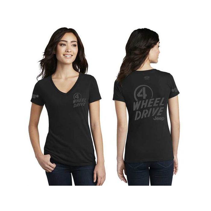 Jeep Merchandise  Women's Jeep Willys 4WD V-Neck T-Shirt in Black 