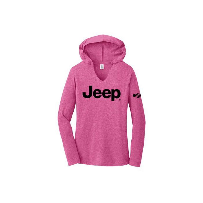 Jeep Merchandise  Ladies Jeep Text Triblend Hooded Pullover in Lotus Pink Heather 