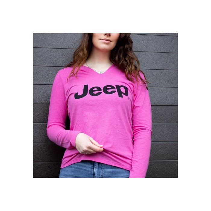 Jeep Merchandise  Ladies Jeep Text Triblend Hooded Pullover in Lotus Pink Heather 