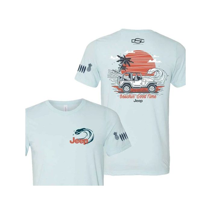 Jeep Merchandise  Mens Beachin' Good Time T-Shirt in Ice Blue Heather 