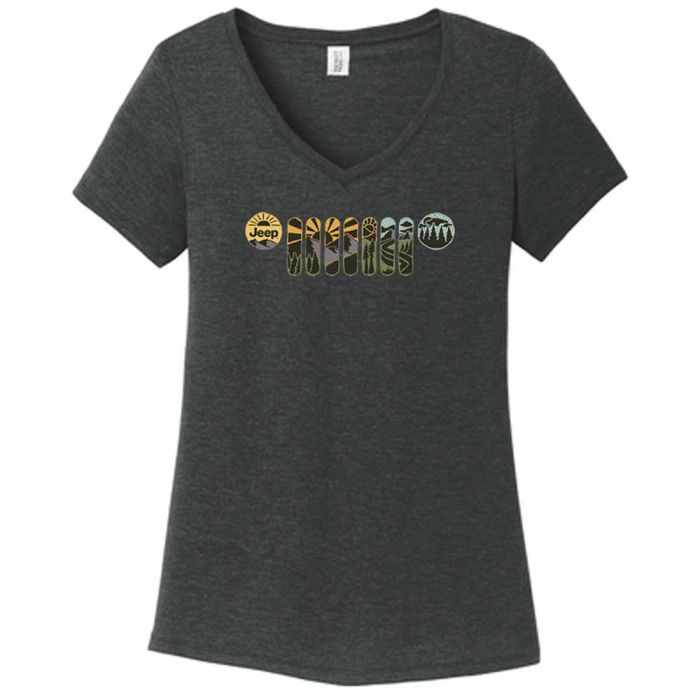 Jeep Merchandise  Women's Jeep Atomic Grill Short Sleeve V-Neck T-Shirt in Black Heather 
