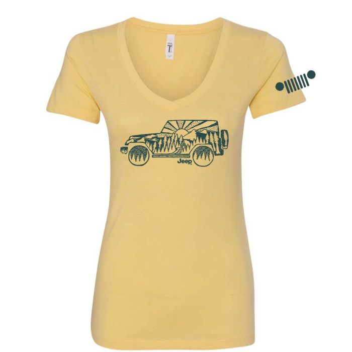 Jeep Merchandise  Women's Jeep Atomic Grill Short Sleeve V-Neck T-Shirt in Yellow Heather 