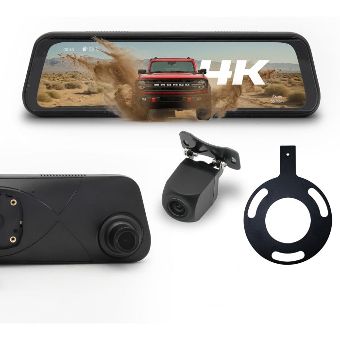 Stinger Off-Road STR4KBR 9.66" 4K RearView DVR Monitor Mirror with Front & Rear Camera Kit for 21-26 Ford Bronco