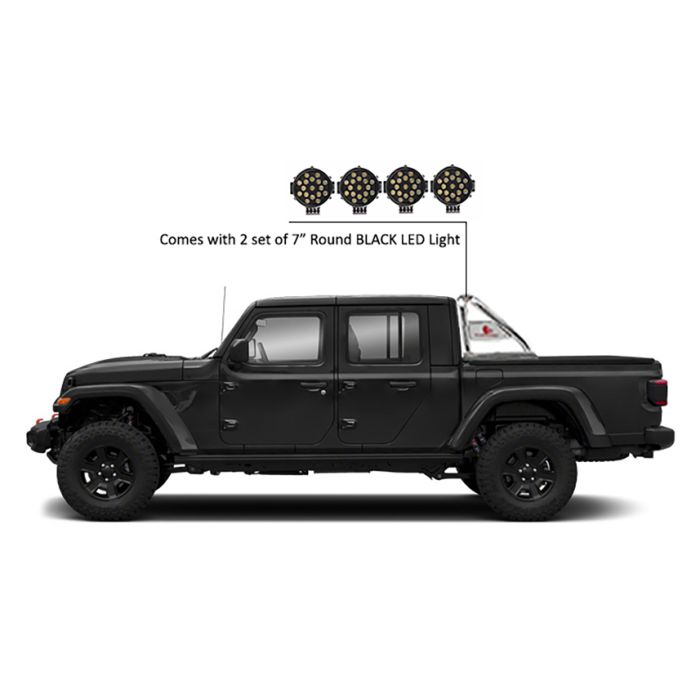 Black Horse Stainless Steel Classic Roll Bar Kit Tonneau Cover Compatible w/7" Black LEDs 20-23 JT