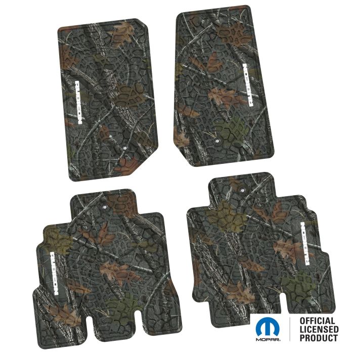 07-13 Jeep JKU 4 Dr Front and Rear -Tire Tread/Scorched Earth Scene w/ Rubicon Insert - Rugged Woods w/ White insert