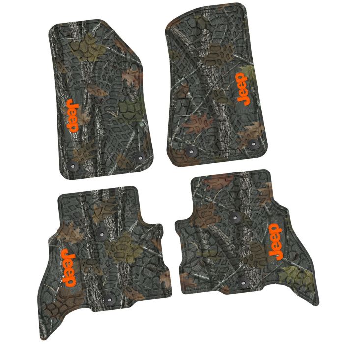 21-24 Jeep 4xe Front and RearTire Tread/Scorched Earth Scene w/ JEEP Insert - Rugged Woods w/ Orange insert