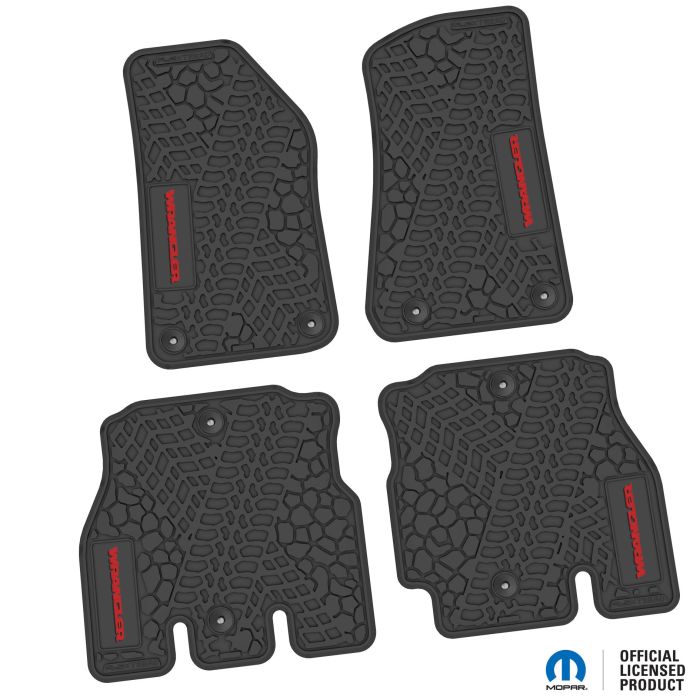 18-24 Jeep JLU 4 Dr Front and Rear -Tire Tread/Scorched Earth Scene w/ Wrangler Insert - Black w/ Red Insert