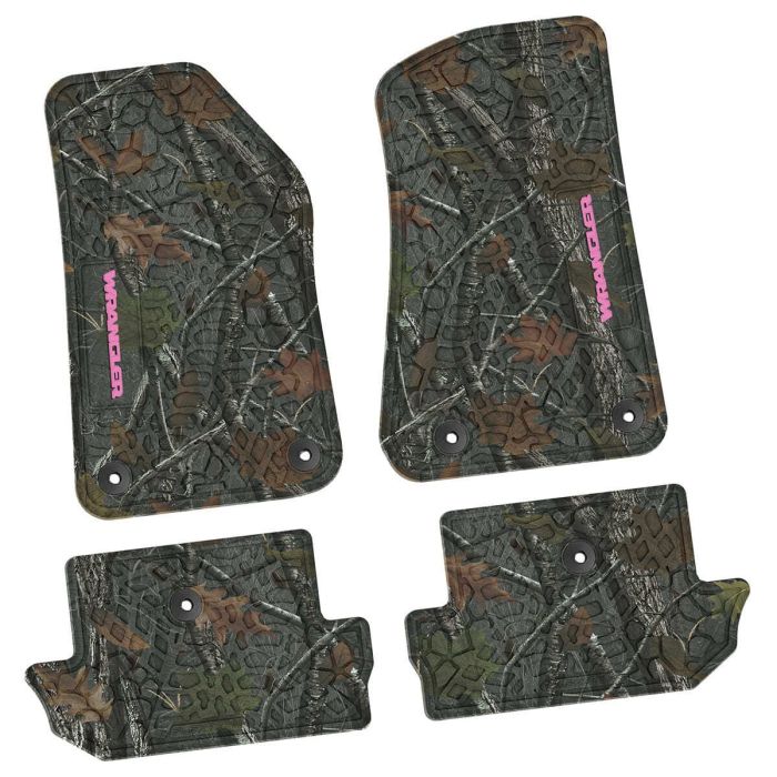 18-24 Jeep JL 2 Dr Front and RearTire Tread/Scorched Earth Scene w/ Wrangler Insert - Rugged Woods w/ Pink insert