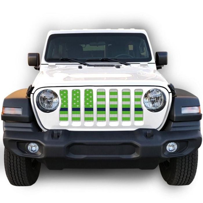 UTS JL WHITE/GREEN BLU LINE GRILLE INSRT WITH TRAIL CAMERA