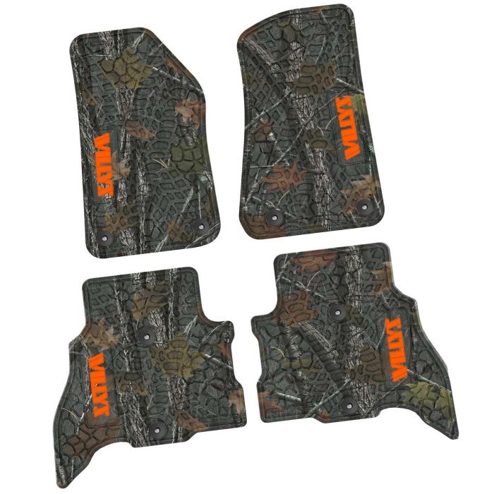 21-24 Jeep 4xe Front and RearTire Tread/Scorched Earth Scene w/ Willys Insert - Rugged Woods w/ Orange insert