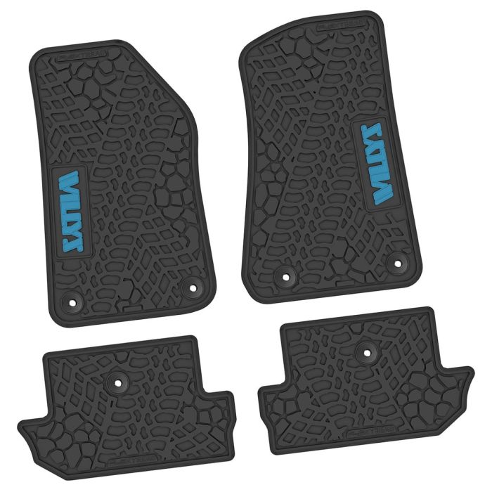 18-24 Jeep JL 2 Dr Front and RearTire Tread/Scorched Earth Scene w/ Willys Insert - Black w/ Light Blue Insert