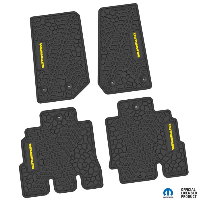 14-18 Jeep JKU 4 Dr Front and Rear -Tire Tread/Scorched Earth Scene w/ Wrangler Insert - Black w/ Yellow Insert