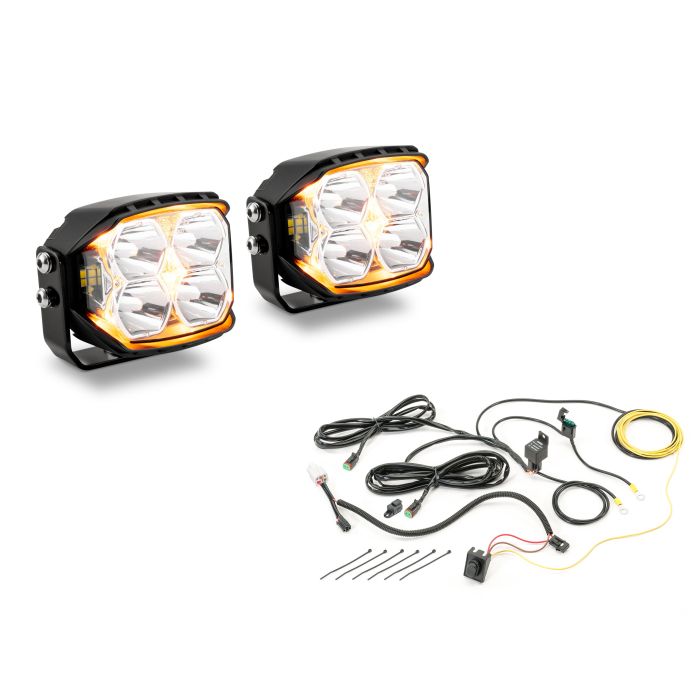 Carnivore J Series 3.5" Aux Pod Light W/Amber with Black Brackets Pair & Wiring Harness