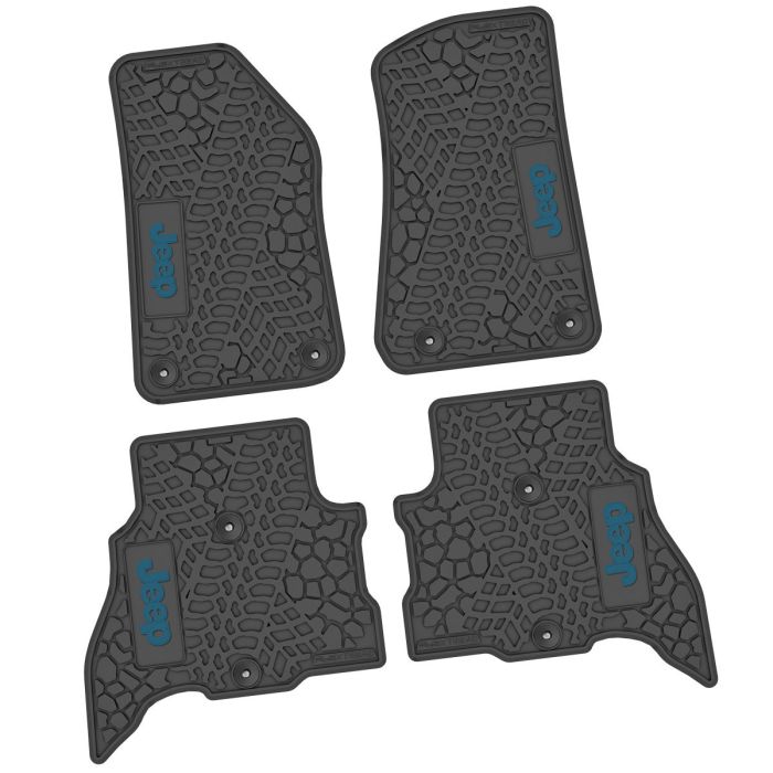 21-24 Jeep 4xe Front and RearTire Tread/Scorched Earth Scene w/ JEEP Insert - Black w/ Dark Blue Insert