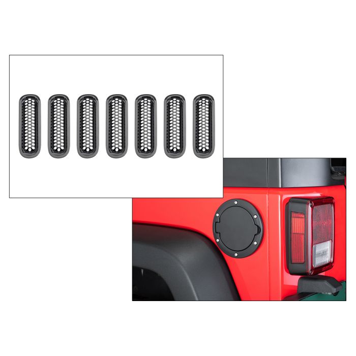 TACTIK  Snap-In Grille Inserts with Billet Aluminum Fuel Door for 07-18 Jeep Wrangler JK
