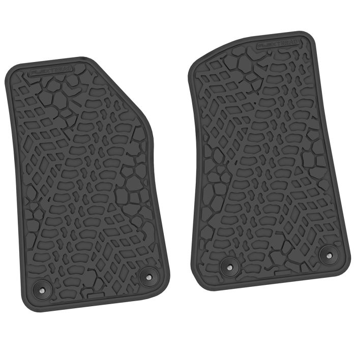 FlexTread  Tire Tread/Scorched Earth Scene Front Floor Liners for 18-24 Jeep Wrangler JL & Gladiator JT