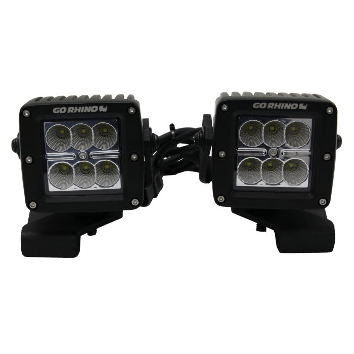 Go Rhino 732230T 3" LED Cube Light Hood Mount Brackets for 18-19 Jeep Wrangler JL & 2020 Jeep Gladiator JT