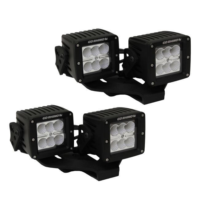 Go Rhino 732231T Dual 3" LED Cube Light Hood Mount Brackets for 18-19 Jeep Wrangler JL & 2020 Jeep Gladiator JT