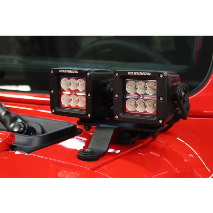 Go Rhino 730230T Dual 3" Cube Windshield Cowl Light Mounts for 18-19 Jeep Wrangler JL & 2020 Jeep Gladiator JT