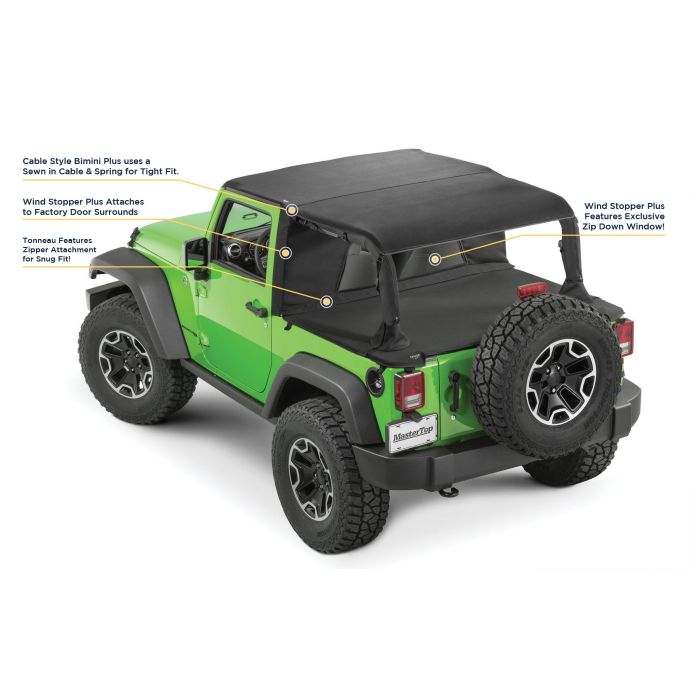 MasterTop  Ultimate Summer Combo Tops in MasterTwill® Fabric for 07-18 Jeep Wrangler JK 2-Door