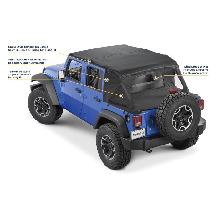 MasterTop  Ultimate Summer Combo Tops in MasterTwill® Fabric for 07-18 Jeep Wrangler JK Unlimited 4 Door